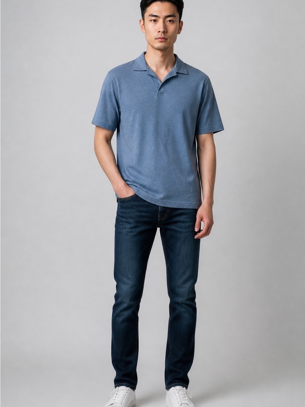 Peter Millar Men's Heathered Blue Short-Sleeve Polo